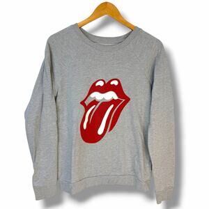 T&B Rolling Stones Tongue Logo Sweatshirt Gray Crewneck Longsleeve Size Small